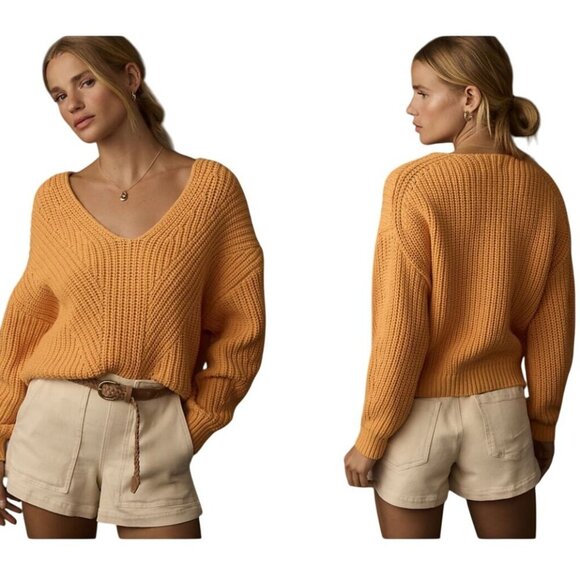 Anthropologie Maeve Sculptured Pullover Sweater Sherbet Orange Size S - Picture 6 of 10